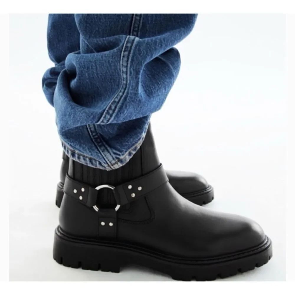 Zara Leather Moto Ankle Boots Size 38/US 7.5 NWT